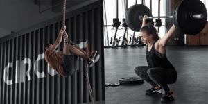 crossfit in wait female snatch lift male rope climb
