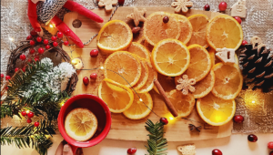 sliced oranges in Christmas arrangement