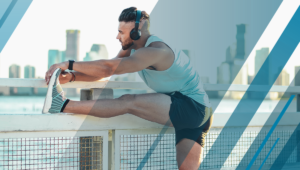 man performs warm up stretch before sport