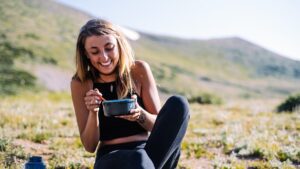 Woman eating breakfast