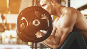 Man doing a barbell bicep curl